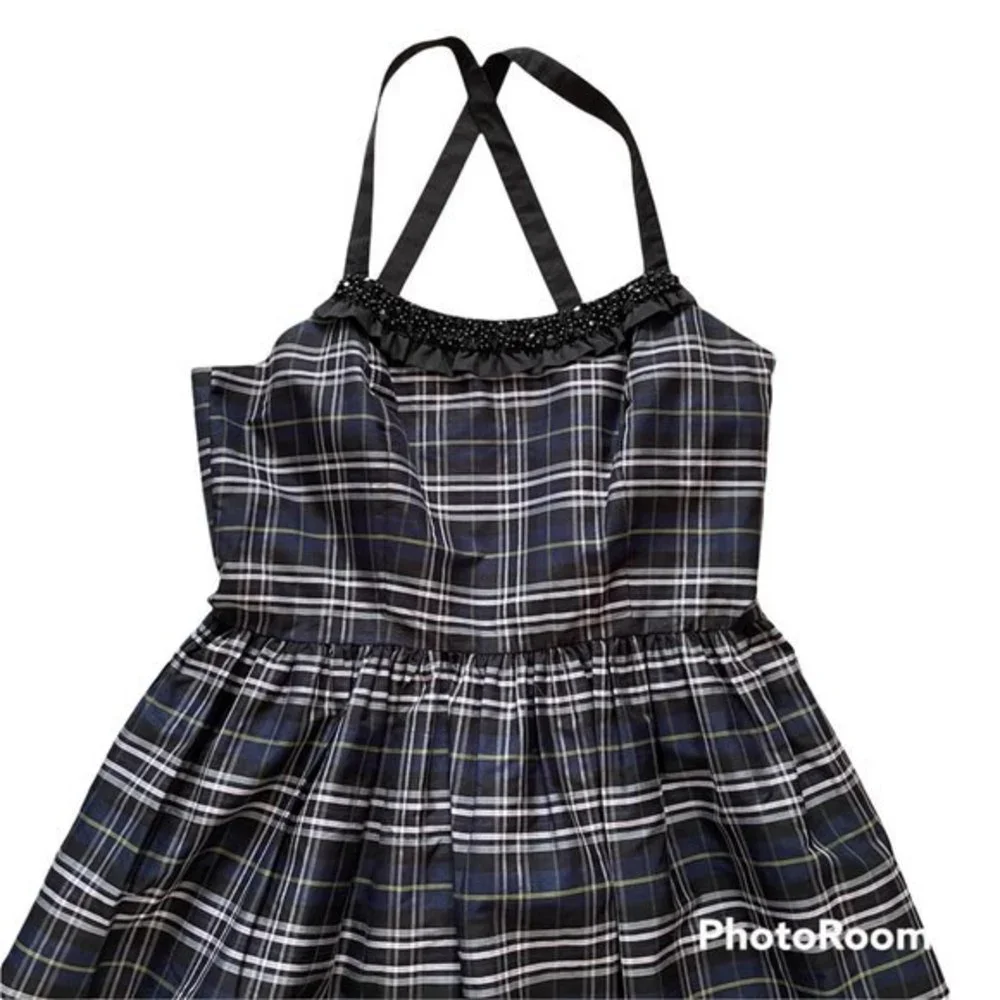 KensieL Ladies Teen Party‎ Plaid Dress with Beaded Neckline, S